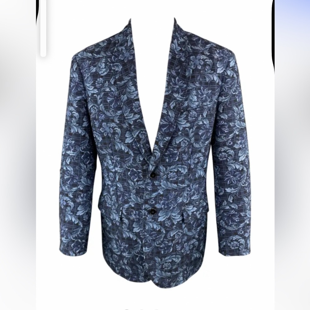 3.1 PHILLIP LIM Floral Navy Jacquard Viscose Blend Notch Lapel Coat  Sz44
